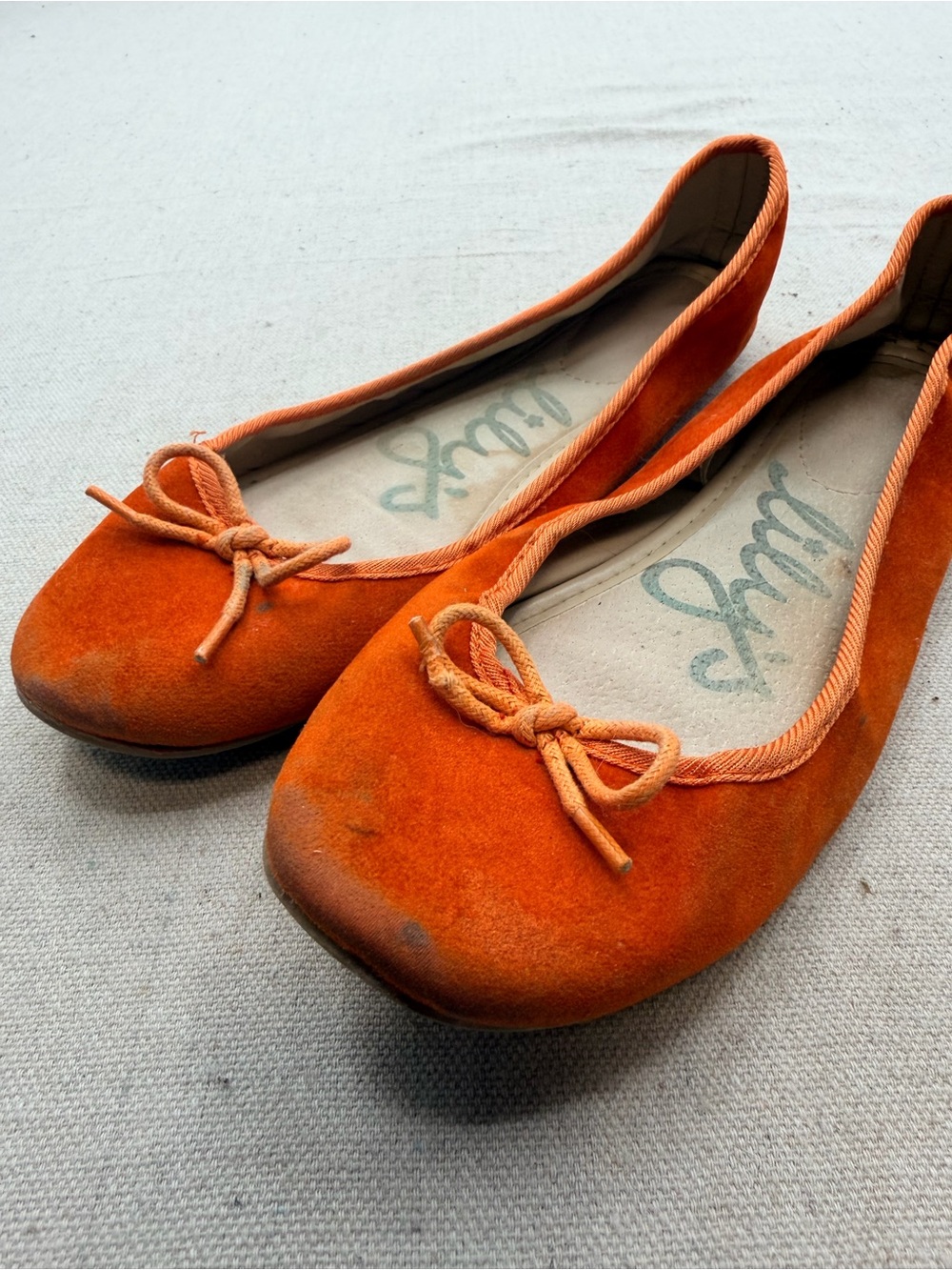 Lily Orange Suede Ballet Flats with Bow